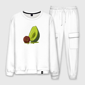 Мужской костюм хлопок с принтом Avocado R I P в городе Новоалтайск, 100% хлопок | на свитшоте круглая горловина, мягкая резинка по низу. Брюки заужены к низу, на них два вида карманов: два “обычных” по бокам и два объемных, с клапанами, расположенные ниже линии бедра. Брюки с мягкой трикотажной резинкой на поясе и по низу штанин. В поясе для дополнительного комфорта — широкие завязки | авокадо | арт | веган | вегетарианец | вкусняшка | еда | жиры | зеленый | зож | косточка | милый | овощи | пп | фрукты | юмор