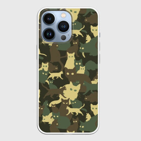 Чехол для iPhone 13 Pro с принтом Кошачий камуфляж в городе Новоалтайск,  |  | Тематика изображения на принте: animal | camouflage | cat | funny | green | khaki | marsh | silhouette | болотный | животное | забавный | зеленый | камуфляж | кот | котик | силуэт | хаки