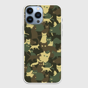 Чехол для iPhone 13 Pro Max с принтом Кошачий камуфляж в городе Новоалтайск,  |  | Тематика изображения на принте: animal | camouflage | cat | funny | green | khaki | marsh | silhouette | болотный | животное | забавный | зеленый | камуфляж | кот | котик | силуэт | хаки