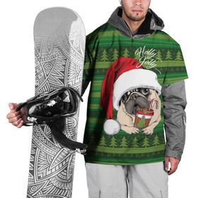 Накидка на куртку 3D с принтом Holly Jolly в городе Новоалтайск, 100% полиэстер |  | animal | breed | christmas | cozy | dog | family | green | holiday | home | new year | pug | red | tree | white | winter | белый | домашний | ёлки | животное | зеленый | зима | красный | мопс | новый год | порода | праздник | рождество | семейный | собака