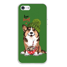 Чехол для iPhone 5/5S матовый с принтом Love is sweet в городе Новоалтайск, Силикон | Область печати: задняя сторона чехла, без боковых панелей | Тематика изображения на принте: animal | breed | brown | corgi | cute | dog | funny | green | hat | heart | slogan | text | white | белый | животное | забавный | зеленый | корги | коричневый | милый | пёс | порода | сердце | слоган | собака | текст | шапка