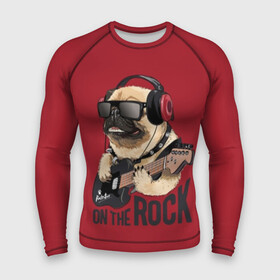 Мужской рашгард 3D с принтом On the rock в городе Новоалтайск,  |  | animal | black | breed | cool | dog | guitar | headphones | motto | music | pug | red | rock | rock star | slogan | text | гитара | девиз | животное | красный | крутой | мопс | музыка | наушники | очки | порода | рок | рок звезда | слоган | соба