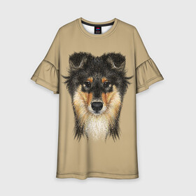 Детское платье 3D Sheltie: в городе Новоалтайск, 100% полиэстер | прямой силуэт, чуть расширенный к низу. Круглая горловина, на рукавах — воланы | animal | black | breed | brown | cute | dog | drawing | eyes | kind | look | muzzle | portrait | red | взгляд | глаза | добрый | животное | коричневый | милый | пёс | порода | портрет | рисунок | рыжий | собака | черный | шелти