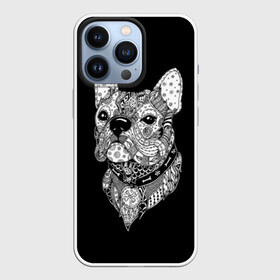 Чехол для iPhone 13 Pro с принтом Бульдог в городе Новоалтайск,  |  | animal | black | bone | breed | bulldog | collar | dog | drawing | ethnic | eyes | look | muzzle | pattern | white | zendudl | белый | бульдог | взгляд | глаза | животное | зендудл | кость | ошейник | пёс | порода | рисунок | собака | узор | черны