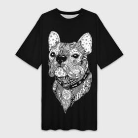 Платье-футболка 3D с принтом Бульдог в городе Новоалтайск,  |  | animal | black | bone | breed | bulldog | collar | dog | drawing | ethnic | eyes | look | muzzle | pattern | white | zendudl | белый | бульдог | взгляд | глаза | животное | зендудл | кость | ошейник | пёс | порода | рисунок | собака | узор | черны