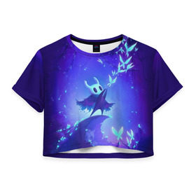 Женская футболка Cropp-top с принтом Hollow Knight в городе Новоалтайск, 100% полиэстер | круглая горловина, длина футболки до линии талии, рукава с отворотами | Тематика изображения на принте: hollow knight | детская | для детей | игра | компьютерная игра | королевство | рыцарь | темный рыцарь | холлов кнайт | экшен