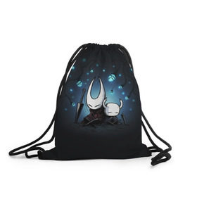 Рюкзак-мешок 3D с принтом Hollow Knight в городе Новоалтайск, 100% полиэстер | плотность ткани — 200 г/м2, размер — 35 х 45 см; лямки — толстые шнурки, застежка на шнуровке, без карманов и подкладки | hollow knight | детская | для детей | игра | компьютерная игра | королевство | рыцарь | темный рыцарь | холлов кнайт | экшен