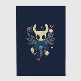Постер с принтом Hollow Knight в городе Новоалтайск, 100% бумага
 | бумага, плотность 150 мг. Матовая, но за счет высокого коэффициента гладкости имеет небольшой блеск и дает на свету блики, но в отличии от глянцевой бумаги не покрыта лаком | hollow knight | детская | для детей | игра | компьютерная игра | королевство | рыцарь | темный рыцарь | холлов кнайт | экшен