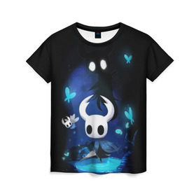 Женская футболка 3D с принтом Hollow Knight в городе Новоалтайск, 100% полиэфир ( синтетическое хлопкоподобное полотно) | прямой крой, круглый вырез горловины, длина до линии бедер | hollow knight | детская | для детей | игра | компьютерная игра | королевство | рыцарь | темный рыцарь | холлов кнайт | экшен