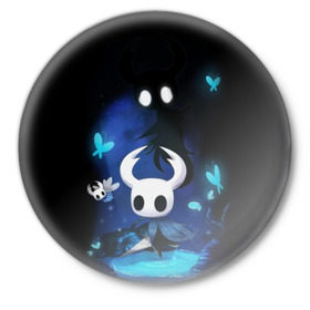 Значок с принтом Hollow Knight в городе Новоалтайск,  металл | круглая форма, металлическая застежка в виде булавки | Тематика изображения на принте: hollow knight | детская | для детей | игра | компьютерная игра | королевство | рыцарь | темный рыцарь | холлов кнайт | экшен
