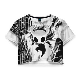 Женская футболка Cropp-top с принтом Hollow Knight в городе Новоалтайск, 100% полиэстер | круглая горловина, длина футболки до линии талии, рукава с отворотами | hollow knight | детская | для детей | игра | компьютерная игра | королевство | рыцарь | темный рыцарь | холлов кнайт | экшен