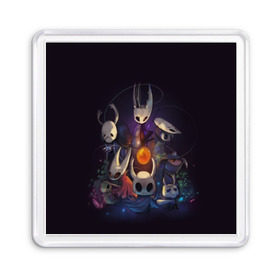 Магнит 55*55 с принтом Hollow Knight в городе Новоалтайск, Пластик | Размер: 65*65 мм; Размер печати: 55*55 мм | hollow knight | детская | для детей | игра | компьютерная игра | королевство | рыцарь | темный рыцарь | холлов кнайт | экшен