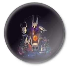 Значок с принтом Hollow Knight в городе Новоалтайск,  металл | круглая форма, металлическая застежка в виде булавки | Тематика изображения на принте: hollow knight | детская | для детей | игра | компьютерная игра | королевство | рыцарь | темный рыцарь | холлов кнайт | экшен