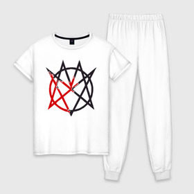 Женская пижама хлопок с принтом Mindless Self Indulgence logo в городе Новоалтайск, 100% хлопок | брюки и футболка прямого кроя, без карманов, на брюках мягкая резинка на поясе и по низу штанин | Тематика изображения на принте: coffe black | comedy rock | electronic rock | electropunk | hardcore | hip hop | if | industrial rock | jimmothy | jimmy urine | mindless self indulgence | msi | new wave
