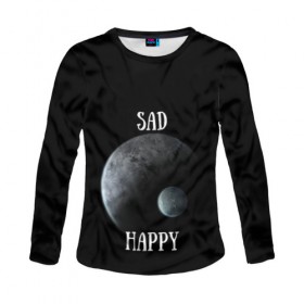 Женский лонгслив 3D с принтом Sad Happy в городе Новоалтайск, 100% полиэстер | длинные рукава, круглый вырез горловины, полуприлегающий силуэт | jesus | rap | грустный | джизус | джизус возрождение | джизус рэпер | джизус ты ювелир | мерч | музыка | реп | рэп | счастливый