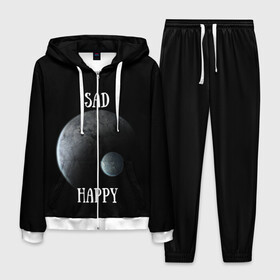 Мужской костюм 3D с принтом Sad Happy в городе Новоалтайск, 100% полиэстер | Манжеты и пояс оформлены тканевой резинкой, двухслойный капюшон со шнурком для регулировки, карманы спереди | jesus | rap | грустный | джизус | джизус возрождение | джизус рэпер | джизус ты ювелир | мерч | музыка | реп | рэп | счастливый