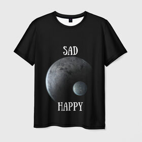Мужская футболка 3D с принтом Sad Happy в городе Новоалтайск, 100% полиэфир | прямой крой, круглый вырез горловины, длина до линии бедер | jesus | rap | грустный | джизус | джизус возрождение | джизус рэпер | джизус ты ювелир | мерч | музыка | реп | рэп | счастливый