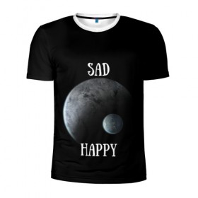 Мужская футболка 3D спортивная с принтом Sad Happy в городе Новоалтайск, 100% полиэстер с улучшенными характеристиками | приталенный силуэт, круглая горловина, широкие плечи, сужается к линии бедра | jesus | rap | грустный | джизус | джизус возрождение | джизус рэпер | джизус ты ювелир | мерч | музыка | реп | рэп | счастливый
