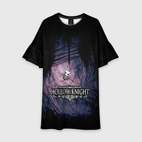 Детское платье 3D с принтом HOLLOW KNIGHT в городе Новоалтайск, 100% полиэстер | прямой силуэт, чуть расширенный к низу. Круглая горловина, на рукавах — воланы | Тематика изображения на принте: game | games | hallownest | hollow knight | безымянный рыцарь | бои | враги | заброшенное королевство | игра | исследование | компьютерная игра | насекомые | персонаж | поиск | приключения | секреты