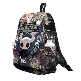 Рюкзак 3D с принтом Hollow Knight в городе Новоалтайск, 100% полиэстер | лямки с регулируемой длиной, сверху петелька, чтобы рюкзак можно было повесить на вешалку. Основное отделение закрывается на молнию, как и внешний карман. Внутри два дополнительных кармана, один из которых закрывается на молнию. По бокам два дополнительных кармашка | hallownest | hollow knight | the knight | игры | компьютерная игра | реймер | рыцарь