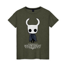 Женская футболка хлопок с принтом Hollow Knight в городе Новоалтайск, 100% хлопок | прямой крой, круглый вырез горловины, длина до линии бедер, слегка спущенное плечо | hallownest | hollow knight | the knight | игры | компьютерная игра | реймер | рыцарь