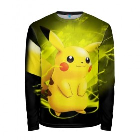 Мужской лонгслив 3D с принтом Pikachu Pika Pika в городе Новоалтайск, 100% полиэстер | длинные рукава, круглый вырез горловины, полуприлегающий силуэт | pika | pikachu | аниме | детская | детям | игры | молния | мышка | мышь | пика | пикачу | покемон | покемоны