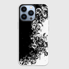 Чехол для iPhone 13 Pro с принтом Черно белый узор. в городе Новоалтайск,  |  | Тематика изображения на принте: 3d | bkack whate | листья | текстура | узор | черно белое