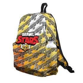 Рюкзак 3D с принтом Brawl Stars. в городе Новоалтайск, 100% полиэстер | лямки с регулируемой длиной, сверху петелька, чтобы рюкзак можно было повесить на вешалку. Основное отделение закрывается на молнию, как и внешний карман. Внутри два дополнительных кармана, один из которых закрывается на молнию. По бокам два дополнительных кармашка | 3d | brawl stars | moba | pattern | бравл старс | жанр | игра | лого | логотип | надпись | паттерн | текстура