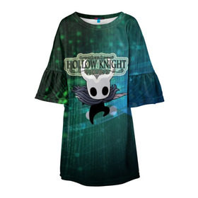 Детское платье 3D с принтом HOLLOW KNIGHT в городе Новоалтайск, 100% полиэстер | прямой силуэт, чуть расширенный к низу. Круглая горловина, на рукавах — воланы | Тематика изображения на принте: 3d | hollow knight | абстракция | арты | игра | лого | логотип | надпись | приключение | стратегия | эмблема