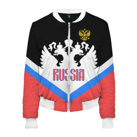 Женский бомбер 3D с принтом HOCKEY RUSSIA в городе Новоалтайск, 100% полиэстер | застегивается на молнию, по бокам два кармана без застежек, мягкие манжеты, по низу бомбера и на воротнике — эластичная резинка | hockey | russia | sport | герб | надписи | россия | сборная хоккея | символика | спорт | спортсмен | триколор | форма | хоккей | чемпионат | я русский