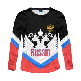 Женский лонгслив 3D с принтом HOCKEY RUSSIA в городе Новоалтайск, 100% полиэстер | длинные рукава, круглый вырез горловины, полуприлегающий силуэт | hockey | russia | sport | герб | надписи | россия | сборная хоккея | символика | спорт | спортсмен | триколор | форма | хоккей | чемпионат | я русский
