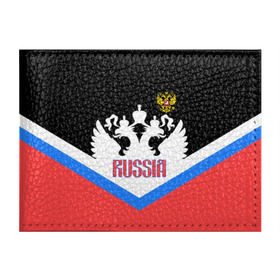 Обложка для студенческого билета с принтом HOCKEY RUSSIA в городе Новоалтайск, натуральная кожа | Размер: 11*8 см; Печать на всей внешней стороне | Тематика изображения на принте: hockey | russia | sport | герб | надписи | россия | сборная хоккея | символика | спорт | спортсмен | триколор | форма | хоккей | чемпионат | я русский