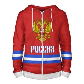 Мужская толстовка 3D на молнии с принтом ХОККЕЙ РОССИЯ в городе Новоалтайск, 100% полиэстер | длина до линии бедра, манжеты и пояс оформлены мягкой тканевой резинкой, двухслойный капюшон со шнурком для регулировки, спереди молния, по бокам два кармана | hockey | russia | sport | герб | надписи | россия | сборная хоккея | символика | спорт | спортсмен | форма | хоккей | чемпионат | я русский