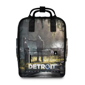 Женский рюкзак 3D с принтом DETROIT:BECOME HUMAN в городе Новоалтайск, 100% полиэстер | лямки с регулируемой длиной, сверху ручки, чтобы рюкзак нести как сумку. Основное отделение закрывается на молнию, как и внешний карман. Внутри два дополнительных кармана, один из которых закрывается на молнию. По бокам два дополнительных кармашка, куда поместится маленькая бутылочка
 | action | ai | android | connor | dbhpk19 | detroit become human | game | rk 800 | rk 900 | андроиды | детектив | игра | игры | интерактивное кино | кара | коннор | логотип | маркус | роботы | фирменный стиль | экшн