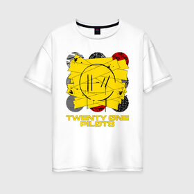 Женская футболка хлопок Oversize с принтом TWENTY ONE PILOTS (TOP) в городе Новоалтайск, 100% хлопок | свободный крой, круглый ворот, спущенный рукав, длина до линии бедер
 | 21 pilots | 21p | bandito | blurryface | chlorine | joshua | music | ned | rock | top | trench | twenty one pilots | tyler | бандито | группа | музыка | нэд | рок | тренч