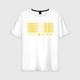 Женская футболка хлопок Oversize с принтом TWENTY ONE PILOTS (TOP) в городе Новоалтайск, 100% хлопок | свободный крой, круглый ворот, спущенный рукав, длина до линии бедер
 | 21 pilots | 21p | bandito | blurryface | chlorine | joshua | music | ned | rock | top | trench | twenty one pilots | tyler | бандито | группа | музыка | нэд | рок | тренч