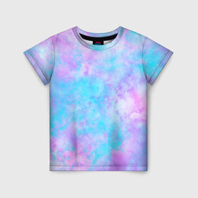 Детская футболка 3D с принтом Мрамор Tie Dye в городе Новоалтайск, 100% гипоаллергенный полиэфир | прямой крой, круглый вырез горловины, длина до линии бедер, чуть спущенное плечо, ткань немного тянется | tie dye | летняя футболка | розовый | синий | тай дай | фиолетовый | яркая футболка