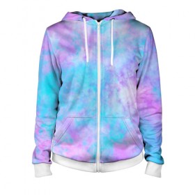 Женская толстовка 3D на молнии с принтом Мрамор Tie Dye в городе Новоалтайск, 100% полиэстер | длина до линии бедра, манжеты и пояс оформлены мягкой тканевой резинкой, двухслойный капюшон со шнурком для регулировки, спереди молния, по бокам два кармана | tie dye | летняя футболка | розовый | синий | тай дай | фиолетовый | яркая футболка