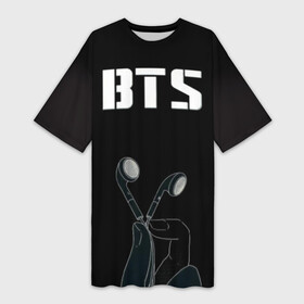 Платье-футболка 3D с принтом BTS(наушники в руке) в городе Новоалтайск,  |  | bangtan boys | beyond the scene | bts | бтс | группа | музыка | песни | южнокорейский бойбенд