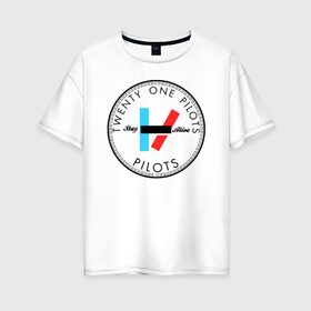 Женская футболка хлопок Oversize с принтом TWENTY ONE PILOTS (TOP) в городе Новоалтайск, 100% хлопок | свободный крой, круглый ворот, спущенный рукав, длина до линии бедер
 | 21 pilots | 21p | bandito | blurryface | chlorine | joshua | music | ned | rock | top | trench | twenty one pilots | tyler | бандито | группа | музыка | нэд | рок | тренч