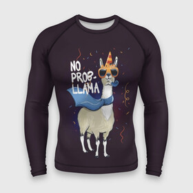 Мужской рашгард 3D с принтом No prob llama в городе Новоалтайск,  |  | лама
lama
вечеринка
тусовка
party
нет проблем