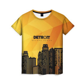 Женская футболка 3D с принтом DETROIT в городе Новоалтайск, 100% полиэфир ( синтетическое хлопкоподобное полотно) | прямой крой, круглый вырез горловины, длина до линии бедер | 3d | detroit | абстракция | город | детроит | дома | игра | квест | лого | логотип | надпись | приключения | стратегия | франция | эмблема