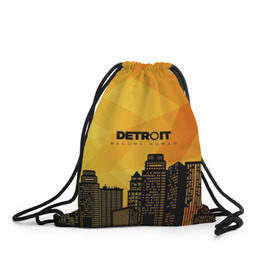 Рюкзак-мешок 3D с принтом DETROIT в городе Новоалтайск, 100% полиэстер | плотность ткани — 200 г/м2, размер — 35 х 45 см; лямки — толстые шнурки, застежка на шнуровке, без карманов и подкладки | 3d | detroit | абстракция | город | детроит | дома | игра | квест | лого | логотип | надпись | приключения | стратегия | франция | эмблема