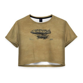 Женская футболка Cropp-top с принтом Дирижабль в городе Новоалтайск, 100% полиэстер | круглая горловина, длина футболки до линии талии, рукава с отворотами | 