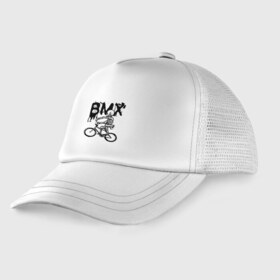 Детская кепка тракер с принтом BMX в городе Новоалтайск, Козырек - 100% хлопок. Кепка - 100% полиэстер, Задняя часть - сетка | универсальный размер, пластиковая застёжка | bike | bmx | bones | extreme | skeleton | skull | sport | велосипед | скелет | спорт | череп | экстрим