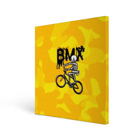Холст квадратный с принтом BMX в городе Новоалтайск, 100% ПВХ |  | bike | bmx | bones | extreme | skeleton | skull | sport | велосипед | скелет | спорт | череп | экстрим