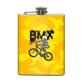 Фляга с принтом BMX в городе Новоалтайск, металлический корпус | емкость 0,22 л, размер 125 х 94 мм. Виниловая наклейка запечатывается полностью | Тематика изображения на принте: bike | bmx | bones | extreme | skeleton | skull | sport | велосипед | скелет | спорт | череп | экстрим