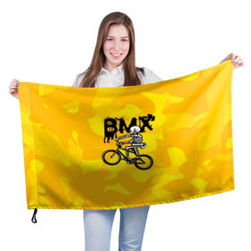 Флаг 3D с принтом BMX в городе Новоалтайск, 100% полиэстер | плотность ткани — 95 г/м2, размер — 67 х 109 см. Принт наносится с одной стороны | bike | bmx | bones | extreme | skeleton | skull | sport | велосипед | скелет | спорт | череп | экстрим