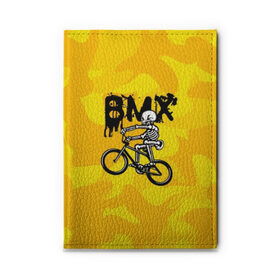 Обложка для автодокументов с принтом BMX в городе Новоалтайск, натуральная кожа |  размер 19,9*13 см; внутри 4 больших “конверта” для документов и один маленький отдел — туда идеально встанут права | bike | bmx | bones | extreme | skeleton | skull | sport | велосипед | скелет | спорт | череп | экстрим