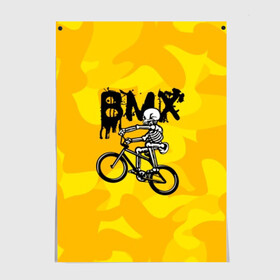 Постер с принтом BMX в городе Новоалтайск, 100% бумага
 | бумага, плотность 150 мг. Матовая, но за счет высокого коэффициента гладкости имеет небольшой блеск и дает на свету блики, но в отличии от глянцевой бумаги не покрыта лаком | bike | bmx | bones | extreme | skeleton | skull | sport | велосипед | скелет | спорт | череп | экстрим